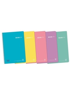 Paq 5 cuaderno espiral fº 80h 90g cuad4x4 c m enri plus tapa plastico colores pastel
